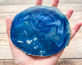 Blue Agate Slice - Mineral Specimen Rocks and Crystals - Agate Art Geode Home Decor