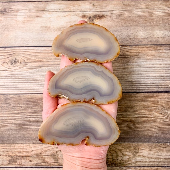 3 Long Slabs Matching Geode Stones Natural Agate Slice Series
