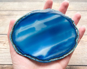 Blue Agate Slice - Mineral Specimen Rocks and Crystals - Agate Art Geode Home Decor