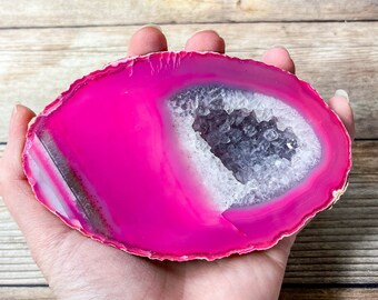 Hollow Agate Geode - Pink Dyed Quartz Druzy Crystals