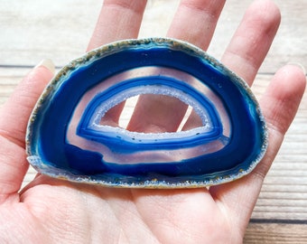 Blue Geode Slice - Agate - Mineral Specimen Home Decor - Rocks and Crystals Dyed Agate for Crafts or Frame