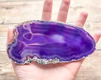 Purple Agate Slice with Druzy Geode Center - Coaster Size - Agate for Frame Mineral Specimen Rocks and Crystals Agate Art Home Decor