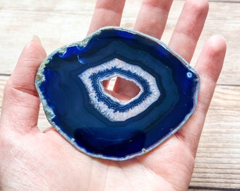 Blue Geode Slice - Agate - Mineral Specimen Home Decor - Rocks and Crystals Dyed Agate for Crafts or Frame