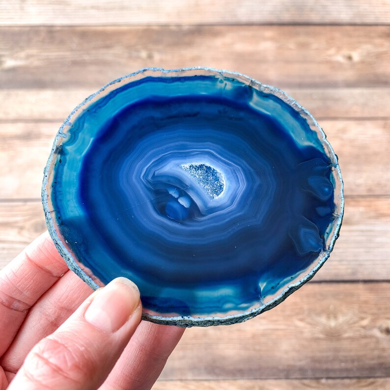 Agate Blue Geode Slice Rocks and Crystals Dyed Agate for Crafts or Frame Mineral Specimen Home Decor