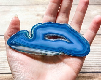 Blue Geode Slice - Agate - Mineral Specimen Home Decor - Rocks and Crystals Dyed Agate for Crafts or Frame