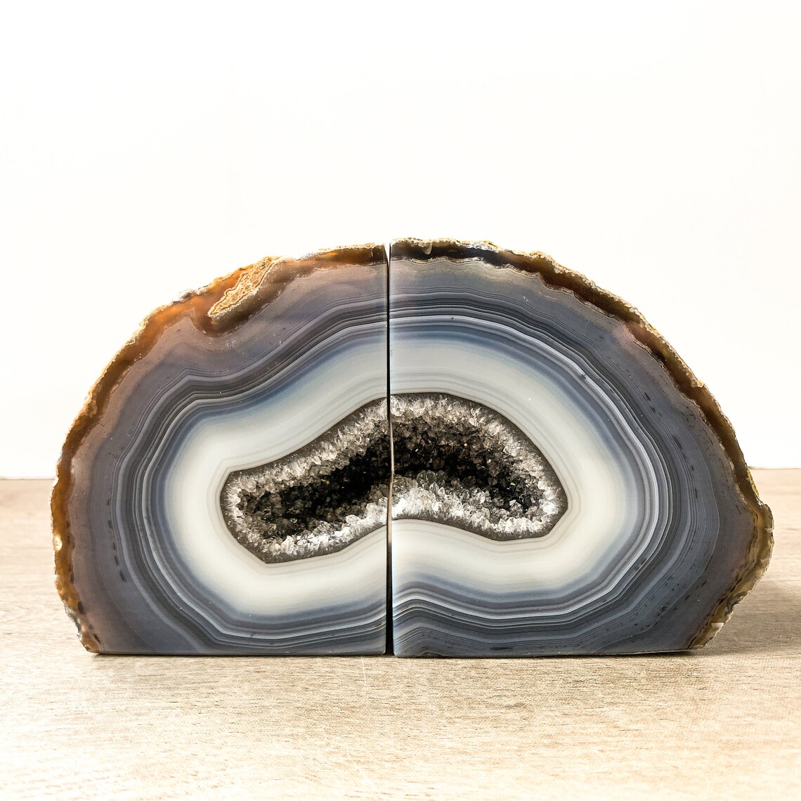 Agate Bookends Geode Bookends Natural Stone Book Ends White Etsy