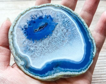 Blue Geode Slice - Agate - Mineral Specimen Home Decor - Rocks and Crystals Dyed Agate for Crafts or Frame