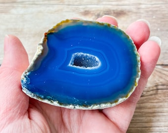 Hollow Agate Geode - Blue Dyed Quartz Druzy Crystals