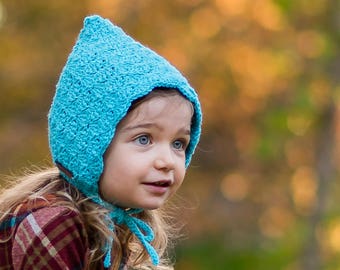 Pixie Bonnet - Gift Ideas for Girls - Crochet Baby Bonnet - Blue Baby Bonnet - Teal Baby Bonnet - Finsley Bonnet - Crochet Toddler Bonnet