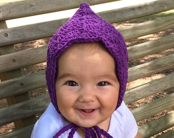 Baby Girl Crochet Bonnet - Baby Hats - Infant Hats - Baby Bonnets - Pixie Hat - Toddler Bonnet - Cotton Baby Bonnet - Baby Girl Bonnets