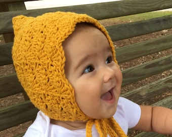 Pixie Bonnet, Crochet Baby Bonnet, Baby Bonnet Girl, Baby Hat With Ties, Baby Girl Crochet Hat, Gift Ideas for Baby Girl, Baby Photo Props