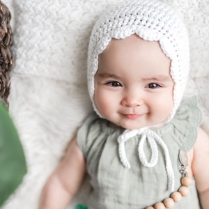 Baby Girl Crochet Bonnet, Newborn Bonnet, Crochet Baby Hat, Cotton Bonnet, Baby Gift Girl Newborn, Baby Gift for New Mom, Hospital Baby Gift image 1