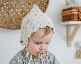 Baby Pixie Hat, Crochet Pixie Bonnet, Baby Hat With Ties, Toddler Pixie Hat, Knit Toddler Hat, First Birthday Gift, Gift for 1 Year Old