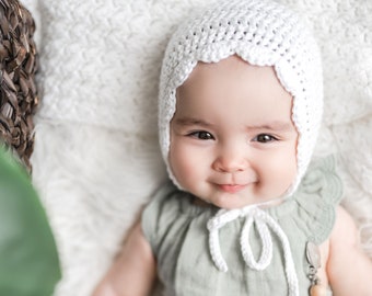 Baby Girl Crochet Bonnet, Newborn Bonnet, Crochet Baby Hat, Cotton Bonnet, Baby Gift Girl Newborn, Baby Gift for New Mom, Hospital Baby Gift