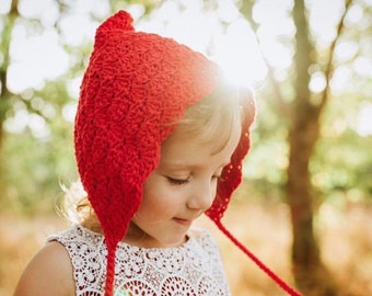 Crochet Valentines Hat - Valentines Hat Baby - Natural Bonnet - Cotton Baby Girl Bonnet - Red Baby Bonnet - Baby Hat Gift - Kids Pixie Hat