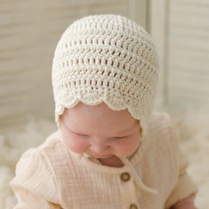 Crochet Baby Bonnet, Cotton Newborn Hat, Baby Shower Gift, Handmade Baby Bonnets, Gift for New Baby, Useful Baby Shower Gifts, Infant Bonnet image 2