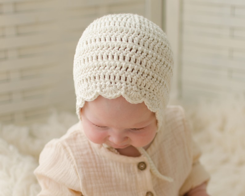 Crochet Baby Bonnet, Cotton Newborn Hat, Baby Shower Gift, Handmade Baby Bonnets, Gift for New Baby, Useful Baby Shower Gifts, Infant Bonnet image 2