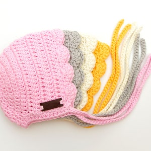 Crochet Baby Bonnet for Baby Girl Newborn Baby Girl Gift Soft Cotton Crochet Bonnet Infant Girl Hat Yellow Ria Bonnet image 7