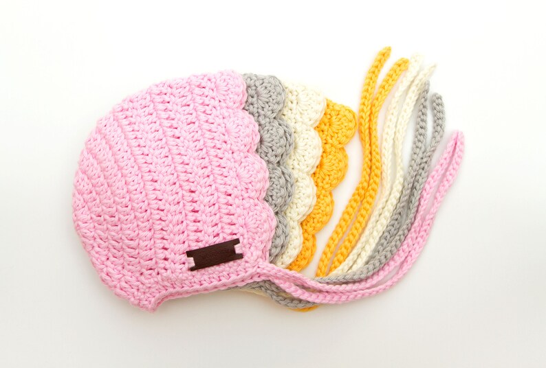 Crochet Baby Bonnet for Baby Girl Newborn Baby Girl Gift Soft Cotton Crochet Bonnet Infant Girl Hat Yellow Ria Bonnet image 7