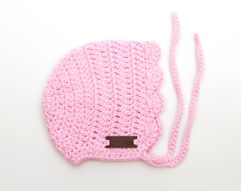 Crochet Cotton Newborn Baby Bonnet Girl - Gift for Baby Girl - Soft Handmade Crochet Baby Hat - Newborn Baby Gift - Pink Ria Bonnet