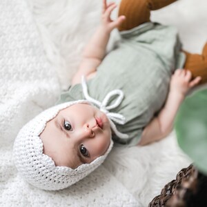 Baby Girl Crochet Bonnet, Newborn Bonnet, Crochet Baby Hat, Cotton Bonnet, Baby Gift Girl Newborn, Baby Gift for New Mom, Hospital Baby Gift image 2