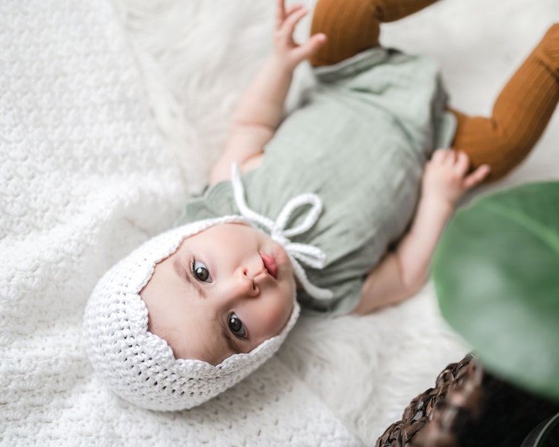 Baby Girl Crochet Bonnet, Newborn Bonnet, Crochet Baby Hat, Cotton Bonnet, Baby Gift Girl Newborn, Baby Gift for New Mom, Hospital Baby Gift image 2