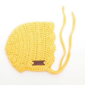 Crochet Baby Bonnet for Baby Girl Newborn Baby Girl Gift Soft Cotton Crochet Bonnet Infant Girl Hat Yellow Ria Bonnet image 6
