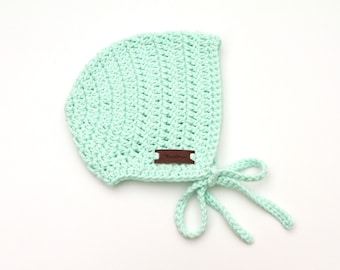 Crochet Newborn Bonnet - Newborn Bonnet - Gift Ideas for Babies - Baby Bonnet Cotton - Mint Baby Bonnet - Rio Bonnet - Crochet Hat - Bonnet