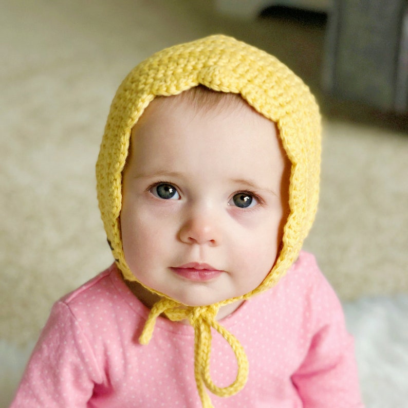 Crochet Baby Bonnet for Baby Girl Newborn Baby Girl Gift Soft Cotton Crochet Bonnet Infant Girl Hat Yellow Ria Bonnet image 1