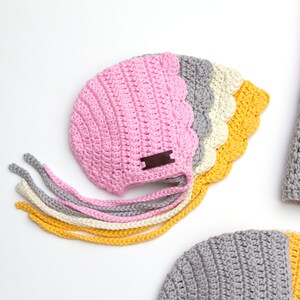 Crochet Baby Bonnet for Baby Girl Newborn Baby Girl Gift Soft Cotton Crochet Bonnet Infant Girl Hat Yellow Ria Bonnet image 8