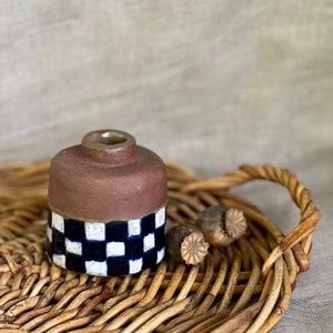 Blue grid bud vase