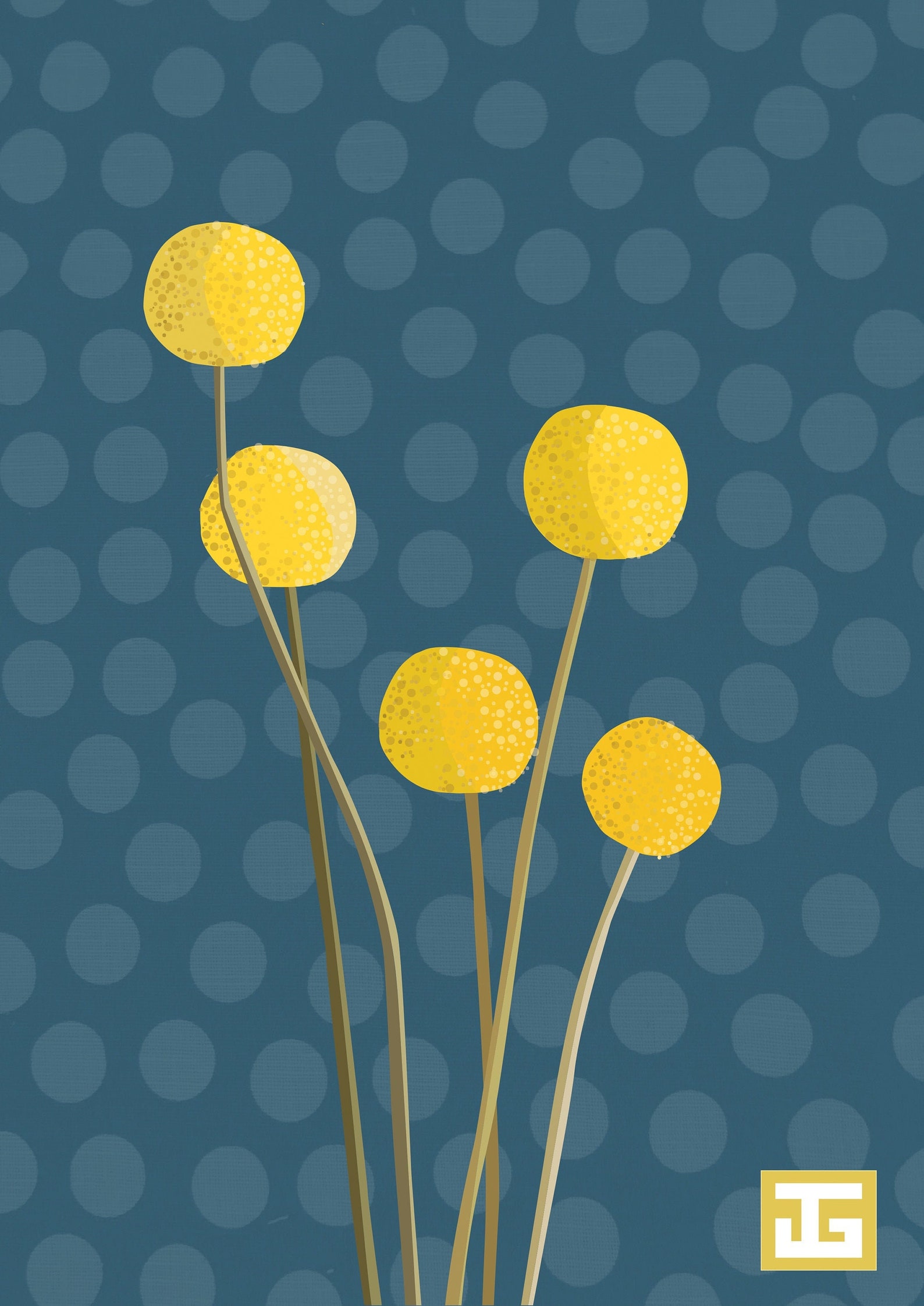 Billy Button Art Print Blue Background Etsy