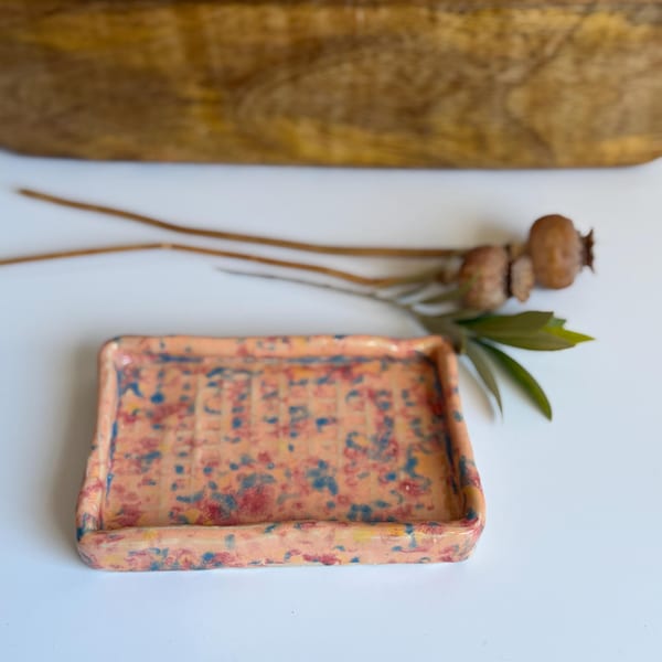 Porte-savon en céramique moucheté abricot | Porte-savon en poterie fait main | Décoration de salle de bain en grès moucheté | Porte-savon minimaliste