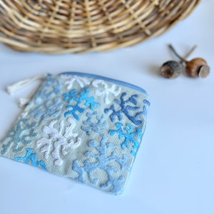 Handmade Embellished Pouch | Blue Embroidered Textile Bag | Artisan Gift