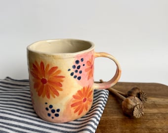 Handmade Floral Ceramic Mug – Hand Painted Pottery Cup