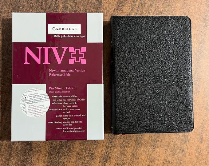 NIV 1984 Cambridge Pitt Minion Bible - Black Goatskin Genuine Leather -Out of Print NIV Edition, Compact Size Bible, Center Column Reference