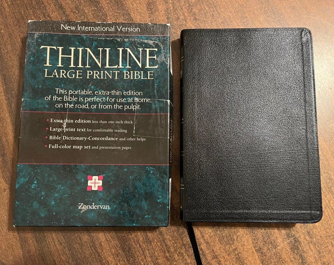 NIV 1984 Large Print Thinline Bible - Black Top Grain Genuine Leather - Out of Print NIV New International Version, 1996 printed in usa