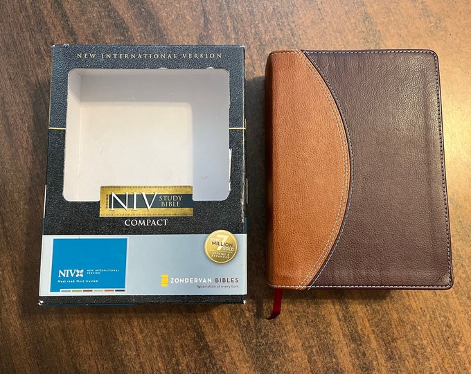 NIV 1984 Study Bible Compact Size - Tan / Burgundy DuoTone - Out of Print NIV, out of print niv bible 2008 study notes