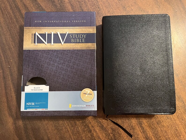 NIV 1984 Study Bible Thumb Indexed Black Top Grain Genuine