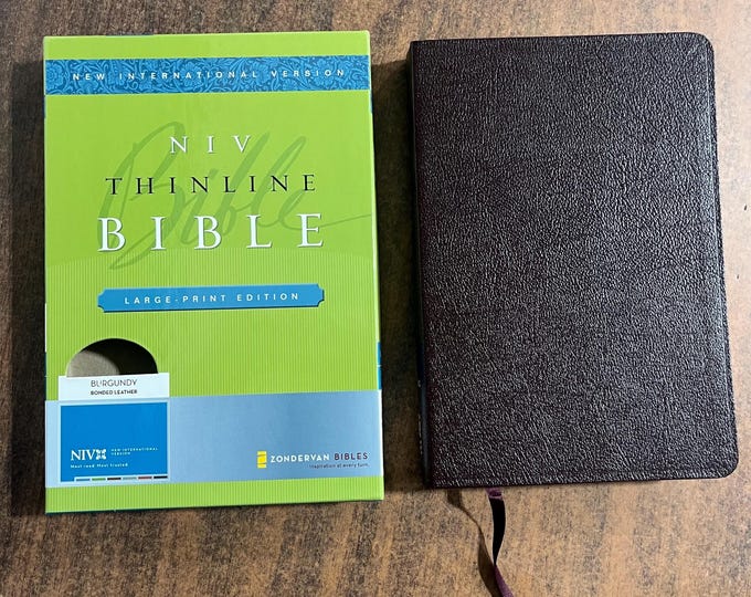 NIV 1984 Large Print Thinline Bible - Burgundy Bonded Leather - Out of Print NIV New International Version, printed in united states usa