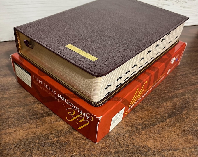 NIV 1984 Life Application Study Bible Thumb Indexed - Burgundy Genuine Top Grain Leather - Out of Print NIV, printed in united states usa