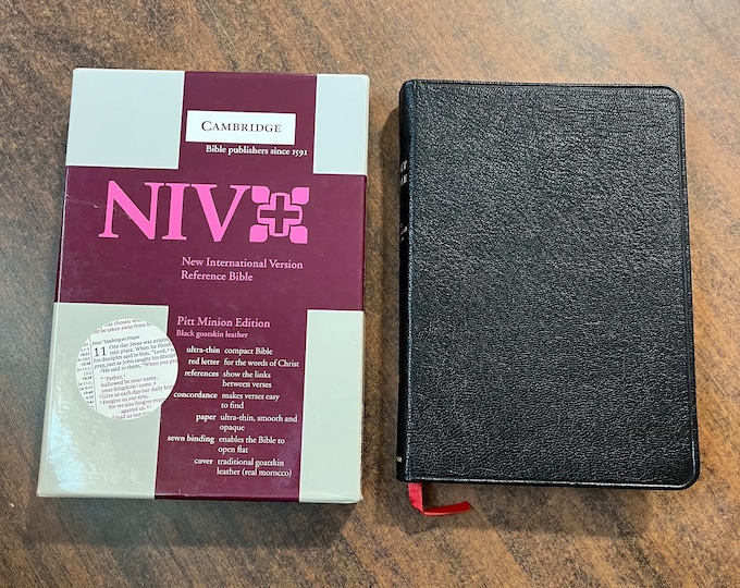 NIV 1984 Cambridge Pitt Minion Bible - Black Goatskin Genuine Leather -Out of Print NIV Edition, Compact Size Bible, Center Column Reference
