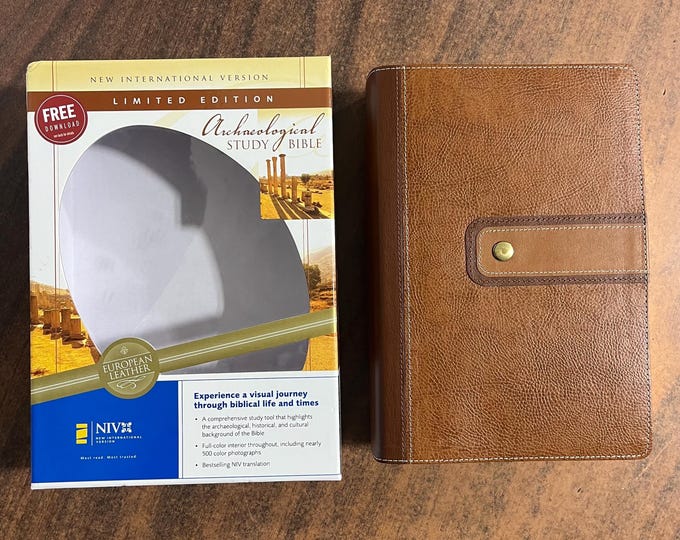 NIV 1984 Archaeological Study Bible - Cashew Caramel Brown European Leather - Out of Print NIV, Single column text