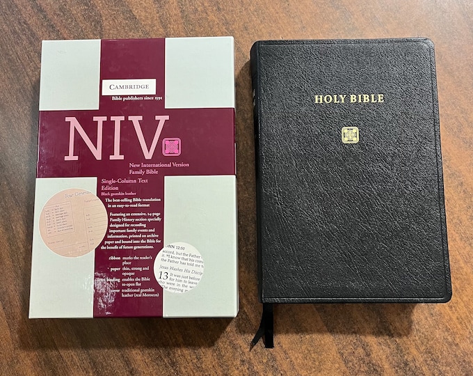NIV 1984 Cambridge Single Column Text Bible, with Family History Pages - Black Goatskin Genuine Leather - out of print NIV