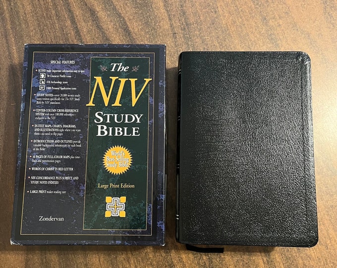 NIV 1984 Large Print Study Bible - Black Bonded Leather - Out of Print NIV - 10th Anniversary 1995 notes printed in united states of america