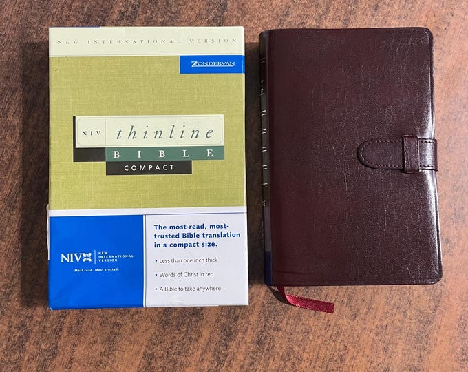 NIV 1984 Compact Thinline Bible with Side Tab Closure - Burgundy Bonded Leather -Out of Print NIV Edition 2002, (Compact Ultrathin Size)