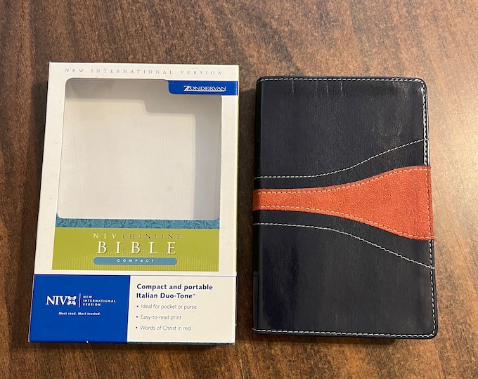 NIV 1984 Compact Thinline Bible - Navy / Rust DuoTone -Out of Print NIV Edition 2002, (Compact Size / Compact Ultrathin Size)