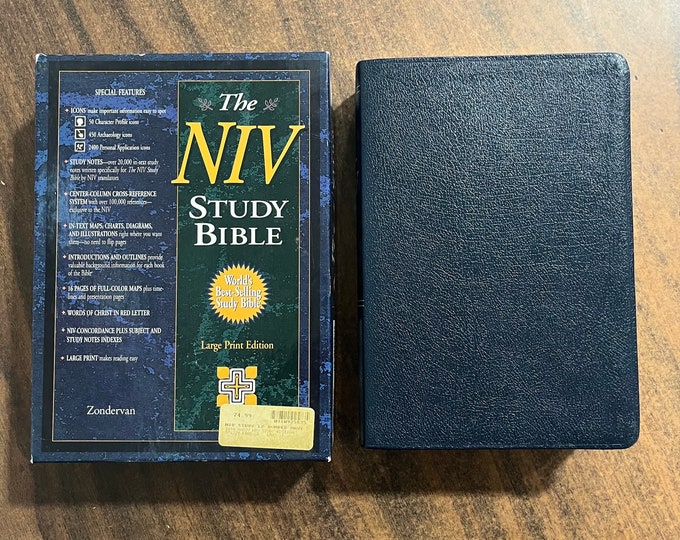 NIV 1984 Large Print Study Bible - Navy Bonded Leather - Out of Print NIV, 2002 notes, Printed in United States of America