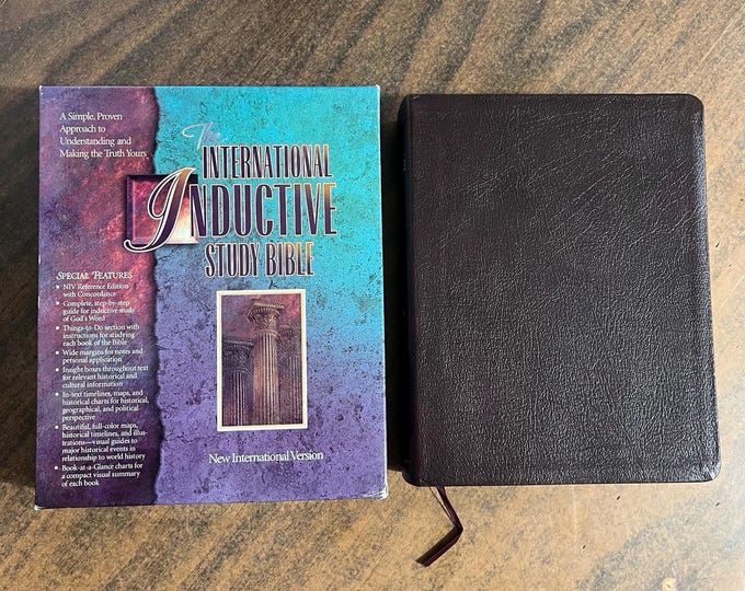 NIV 1984 International Inductive Study Bible - Burgundy Genuine Leather - Out of Print NIV, Printed in United States of American USA