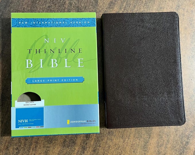 NIV 1984 Large Print Thinline Bible - Brown Bonded Leather - Out of Print NIV New International Version, printed in united states usa